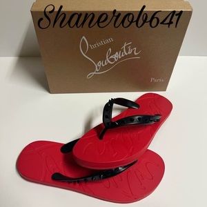 Christian Louboutin Flip Flop Sandals Flat Red Black Women Size 9 BST